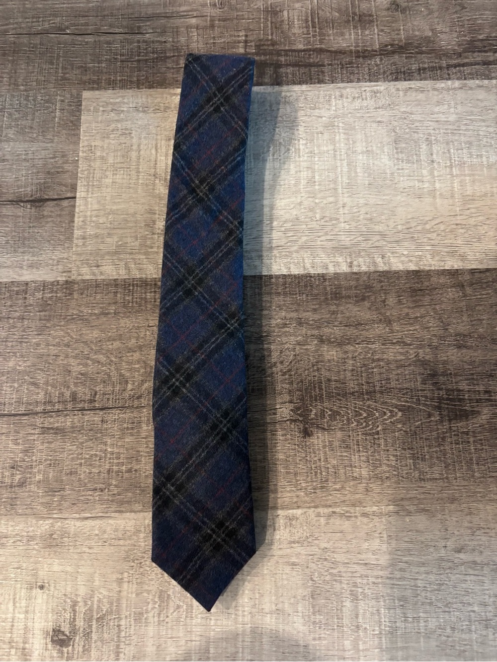 Tommy Hilfiger Navy Plaid Men's Tie with Black and Red Accents